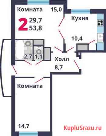 2-комнатная квартира, 53.8 м², 10/17 эт. на продажу в Лобне Лобня