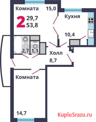 2-комнатная квартира, 53.8 м², 10/17 эт. на продажу в Лобне Лобня - изображение 1