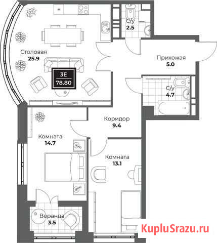 3-комнатная квартира, 78.8 м², 14/25 эт. на продажу в Перми Пермь - изображение 1