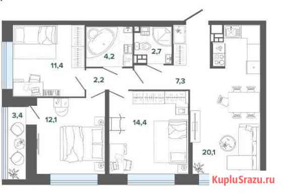 3-комнатная квартира, 77.8 м², 3/25 эт. на продажу в Екатеринбурге Екатеринбург