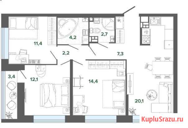 3-комнатная квартира, 77.8 м², 3/25 эт. на продажу в Екатеринбурге Екатеринбург - изображение 1