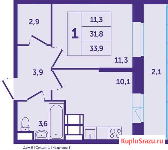 1-комнатная квартира, 33.9 м², 17/25 эт. на продажу в Красногорске Московской области Красногорск - изображение 1