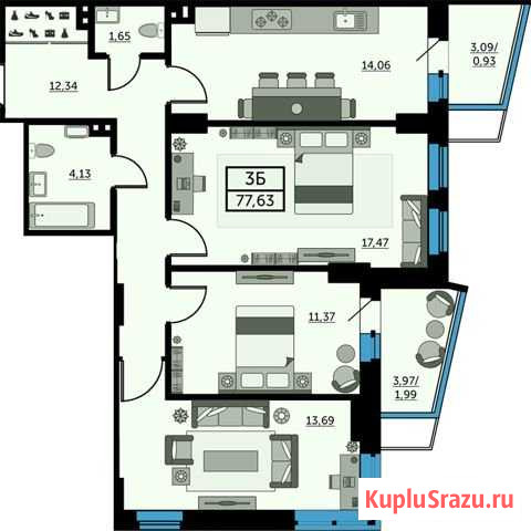 3-комнатная квартира, 77.8 м², 3/26 эт. на продажу в Ростове-на-Дону Ростов-на-Дону - изображение 1
