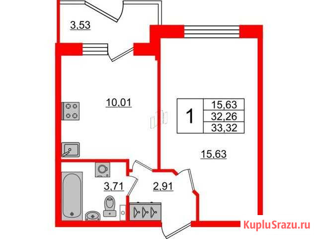 1-комнатная квартира, 32.3 м², 1/5 эт. на продажу в Санкт-Петербурге Санкт-Петербург - изображение 1