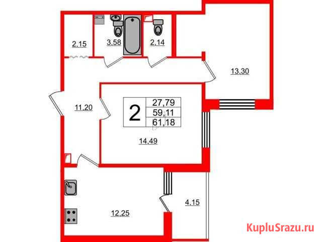 2-комнатная квартира, 61.2 м², 2/5 эт. на продажу в Санкт-Петербурге Санкт-Петербург - изображение 1