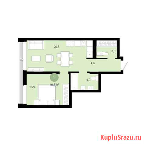 1-комнатная квартира, 49.5 м², 8/10 эт. на продажу в Новосибирске Новосибирск - изображение 1