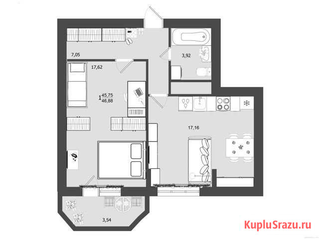 1-комнатная квартира, 46.9 м², 7/9 эт. на продажу в Клине Клин - изображение 1