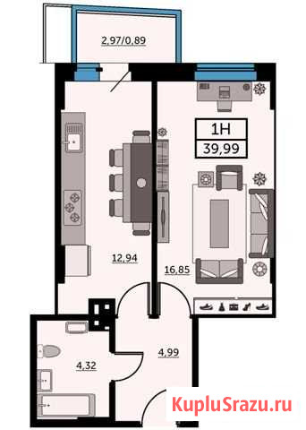 1-комнатная квартира, 39.8 м², 22/25 эт. на продажу в Ростове-на-Дону Ростов-на-Дону - изображение 1