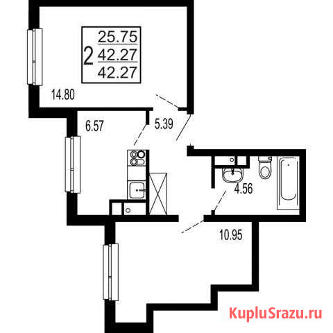 2-комнатная квартира, 42.3 м², 7/17 эт. на продажу в Лыткарино Лыткарино - изображение 1