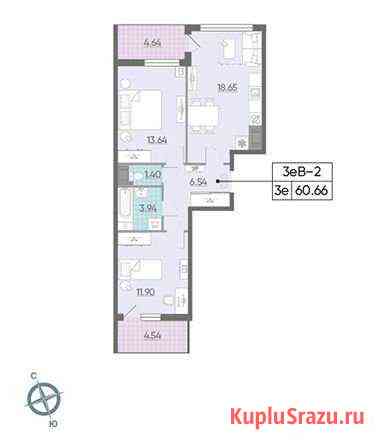 3-комнатная квартира, 60.7 м², 3/15 эт. на продажу в Санкт-Петербурге Санкт-Петербург