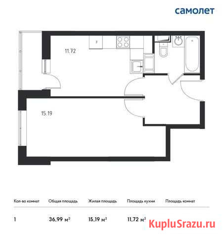 1-комнатная квартира, 37 м², 3/15 эт. на продажу в Томилино Томилино - изображение 1