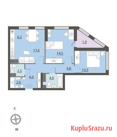 3-комнатная квартира, 65.1 м², 14/32 эт. на продажу в Екатеринбурге Екатеринбург - изображение 1