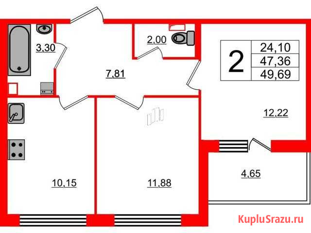 2-комнатная квартира, 49.7 м², 2/5 эт. на продажу в Санкт-Петербурге Санкт-Петербург - изображение 1