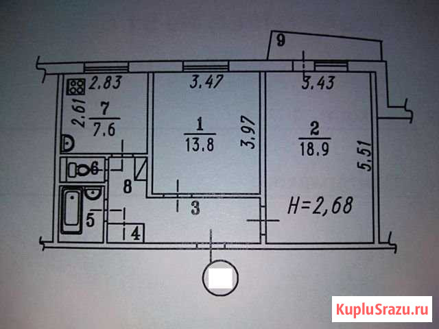 2-комнатная квартира, 51.4 м², 4/9 эт. на продажу в Омске Омск - изображение 1