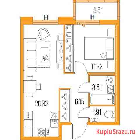 1-комнатная квартира, 43.4 м², 3/22 эт. на продажу в Санкт-Петербурге Санкт-Петербург