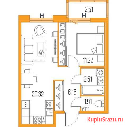 1-комнатная квартира, 43.4 м², 3/22 эт. на продажу в Санкт-Петербурге Санкт-Петербург - изображение 1