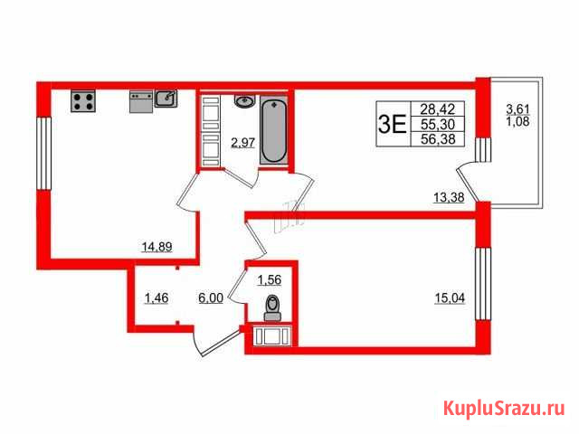 2-комнатная квартира, 56.4 м², 3/24 эт. на продажу в Санкт-Петербурге Санкт-Петербург - изображение 1