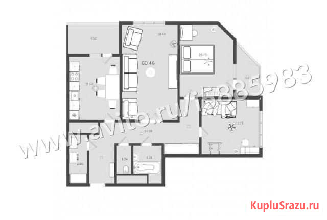 3-комнатная квартира, 79.8 м², 2/16 эт. на продажу в Отрадном Воронежской области Отрадное - изображение 1