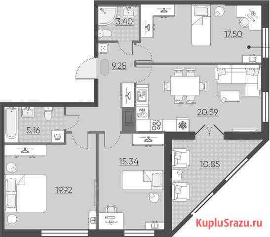 3-комнатная квартира, 96.6 м², 4/14 эт. на продажу в Санкт-Петербурге Санкт-Петербург