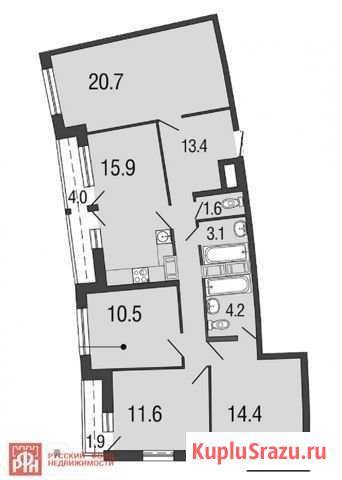 5-комнатная квартира, 95 м², 10/18 эт. на продажу в Санкт-Петербурге Санкт-Петербург - изображение 1