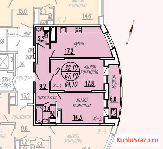 2-комнатная квартира, 67.1 м², 12/23 эт. на продажу в Долгопрудном Долгопрудный - изображение 1