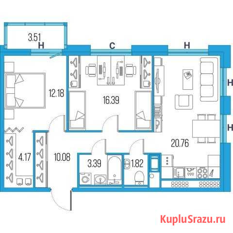 2-комнатная квартира, 68.8 м², 4/22 эт. на продажу в Санкт-Петербурге Санкт-Петербург - изображение 1