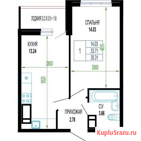 1-комнатная квартира, 35.3 м², 7/24 эт. на продажу в Краснодаре Краснодар - изображение 1