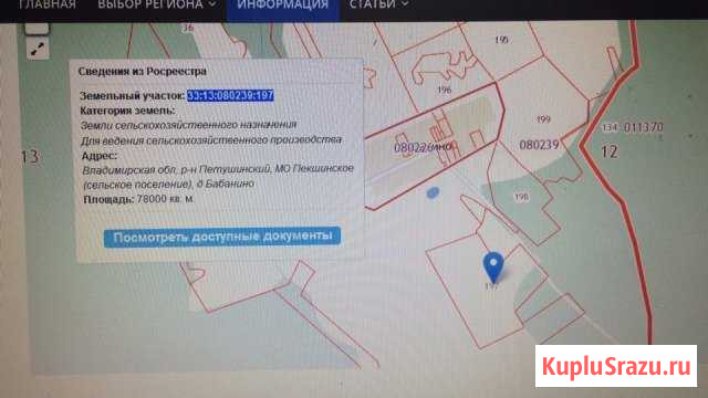 Участок СНТ, ДНП 780 сот. на продажу в Лакинске Лакинск - изображение 1
