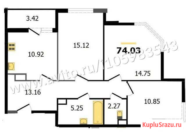 3-комнатная квартира, 74 м², 8/15 эт. на продажу во Владимире Владимир - изображение 1