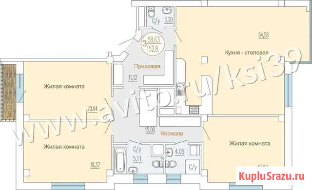 3-комнатная квартира, 154.8 м², 2/10 эт. на продажу в Калининграде Калининград - изображение 1