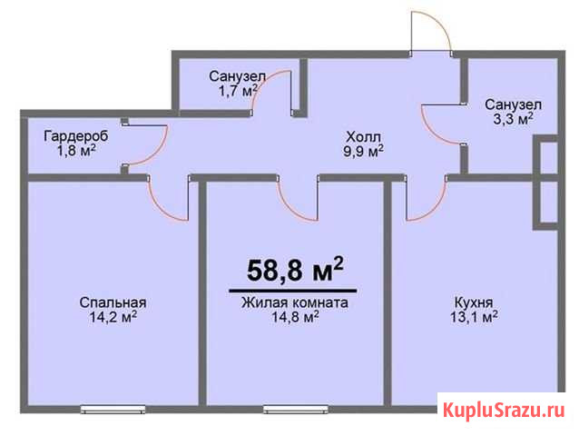 2-комнатная квартира, 59 м², 2/3 эт. на продажу в Казани Казань - изображение 1