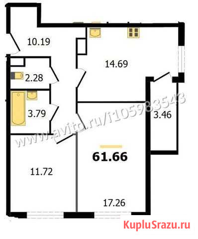 2-комнатная квартира, 61.7 м², 6/12 эт. на продажу во Владимире Владимир - изображение 1