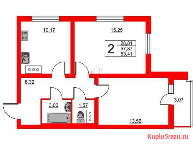 2-комнатная квартира, 53.4 м², 18/25 эт. на продажу в Санкт-Петербурге Санкт-Петербург - изображение 1