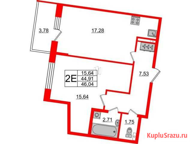 1-комнатная квартира, 44.9 м², 1/5 эт. на продажу в Санкт-Петербурге Санкт-Петербург - изображение 1