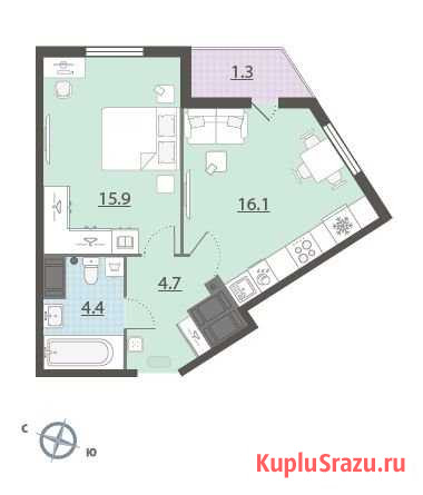 1-комнатная квартира, 42.4 м², 33/33 эт. на продажу в Екатеринбурге Екатеринбург - изображение 1