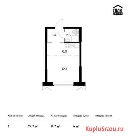 Квартира-студия, 24.7 м², 21/28 эт. на продажу в Москве Москва - изображение 1