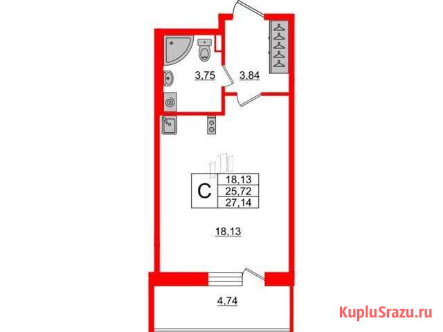 Квартира-студия, 25.7 м², 1/5 эт. на продажу в Санкт-Петербурге Санкт-Петербург - изображение 1