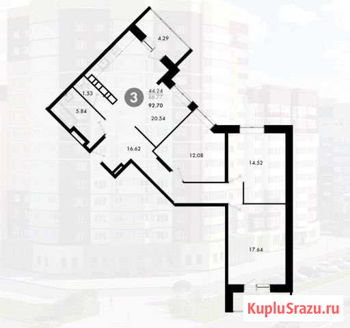 3-комнатная квартира, 92.7 м², 7/14 эт. на продажу в Брянске Брянск - изображение 1