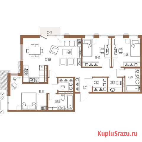 3-комнатная квартира, 100.6 м², 7/8 эт. на продажу в Санкт-Петербурге Санкт-Петербург - изображение 1
