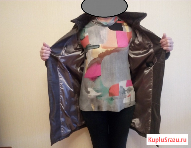 Женское, зимнее, кожаное пальто с натуральным мехом ягненка Дмитров - изображение 4