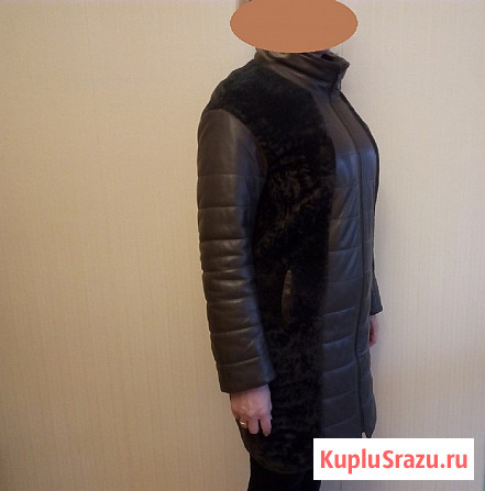 Женское, зимнее, кожаное пальто с натуральным мехом ягненка Дмитров - изображение 2