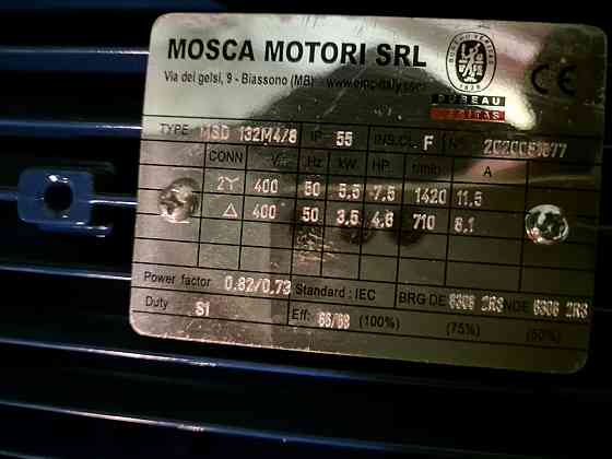 Электродвигатель 5.5/3.5 кВт 1420/710 об/мин флянец(малый) Mosca Motori MSD132M4/8 Москва