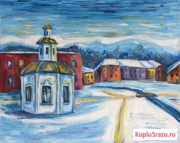 Картина маслом Зима в маленьком городе 40х50 Белгород - изображение 1