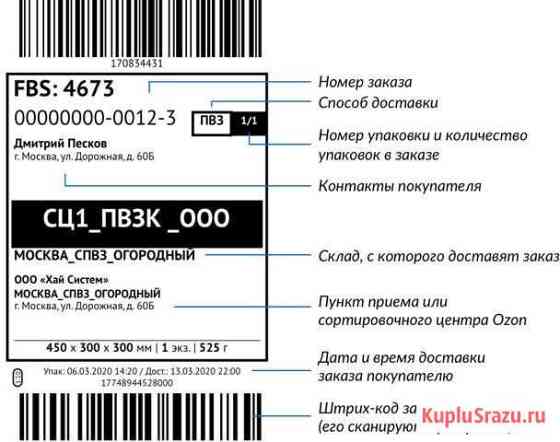 Печать термоэтикеток 75х120 для Ozon Сосновый Бор