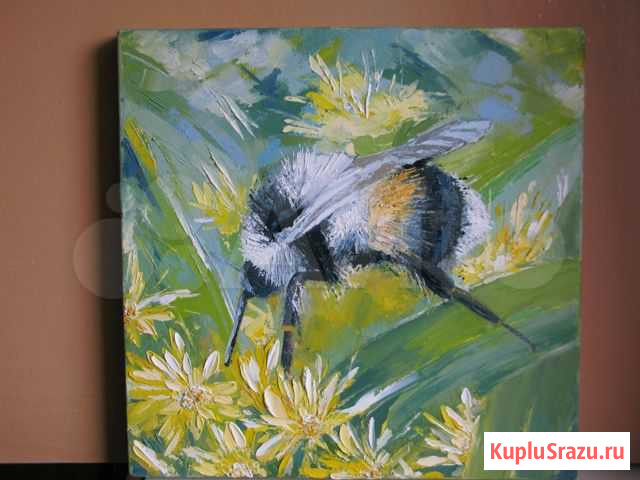 Картина Шмель масло, мастихин, 30*30 Красноярск - изображение 1