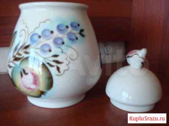 Фарфоровая баночка с птичкой на крышке СССР Одинцово