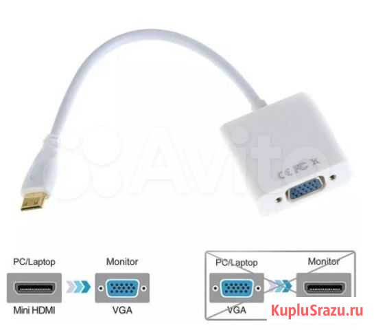 Переходник (конвертер ) mini hdmi - VGA Липецк - изображение 1