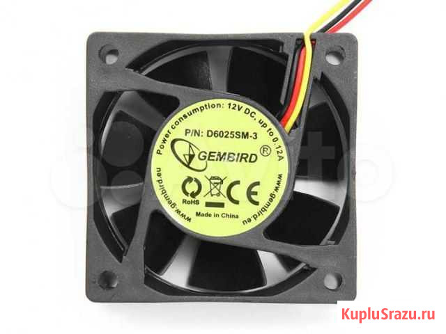 Вентилятор Gembird 60x60x25 втулка 3 pin провод 25 Старый Оскол - изображение 1