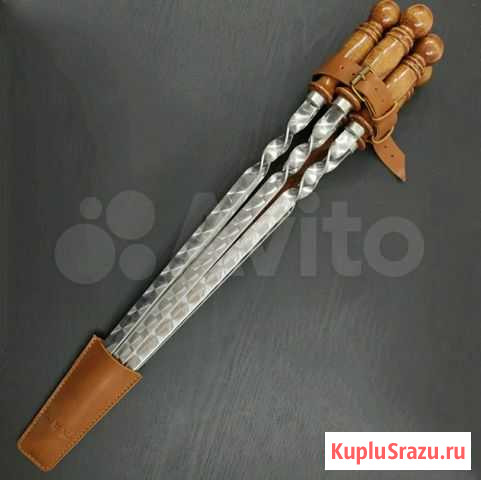 Набор шампуров 6 шт в кожаном чехле Челябинск - изображение 1