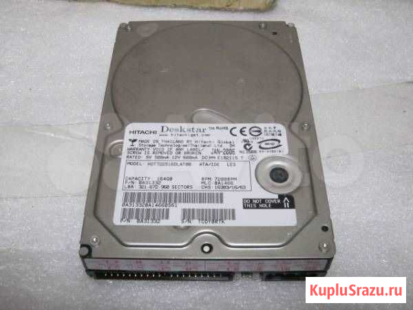 Hitachi HDT722516dlat80. 160Гб. IDE. Б.у. Для пк Мурманск - изображение 1
